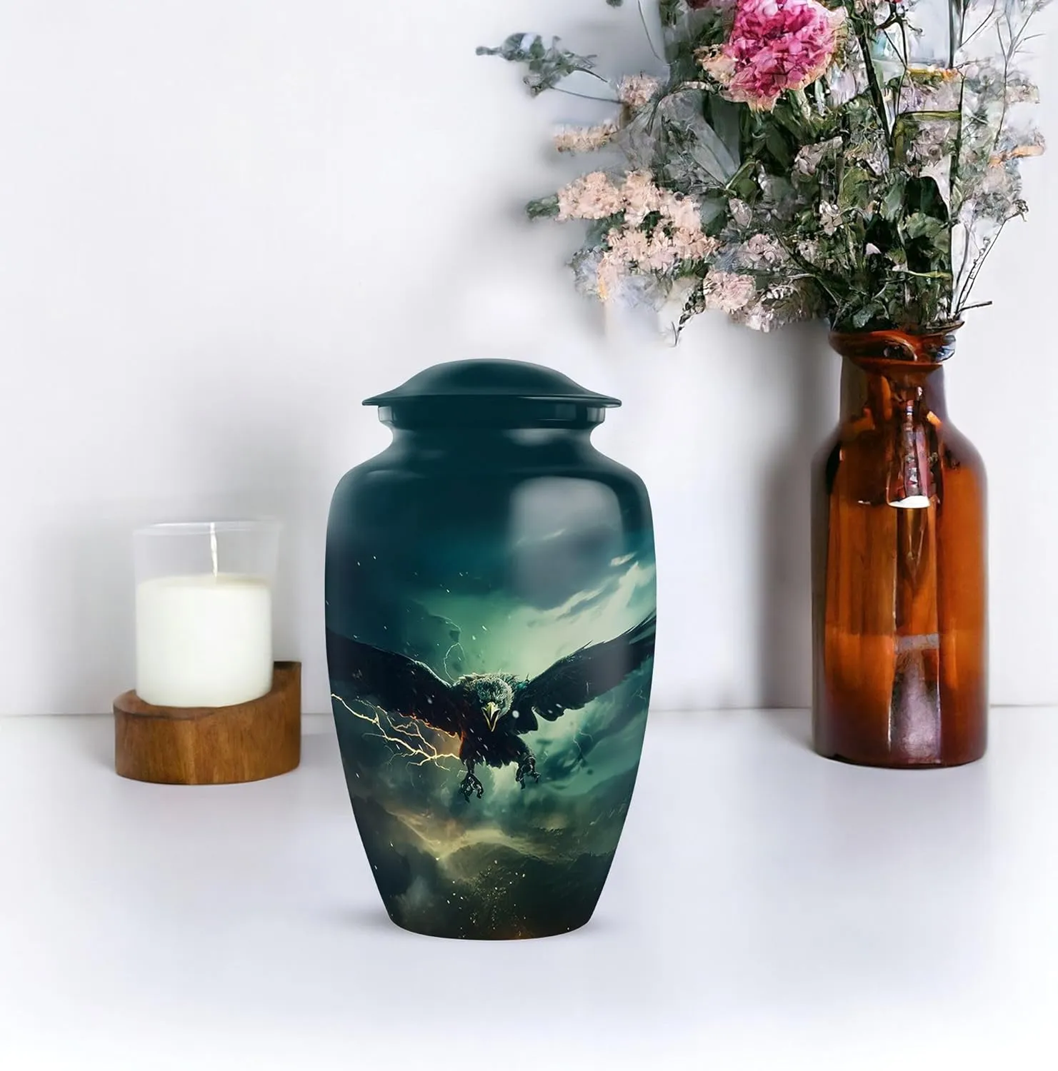 Eagle in Thundercloud Sky - Eagle Urns for Human Ashes Adult - 10 Inch, Extra Large Urns - Cremation Urn for Mom & Dad - Urn for Ashes for Women - Mom Memorial Ash Holder (Include Velvet Bag)
