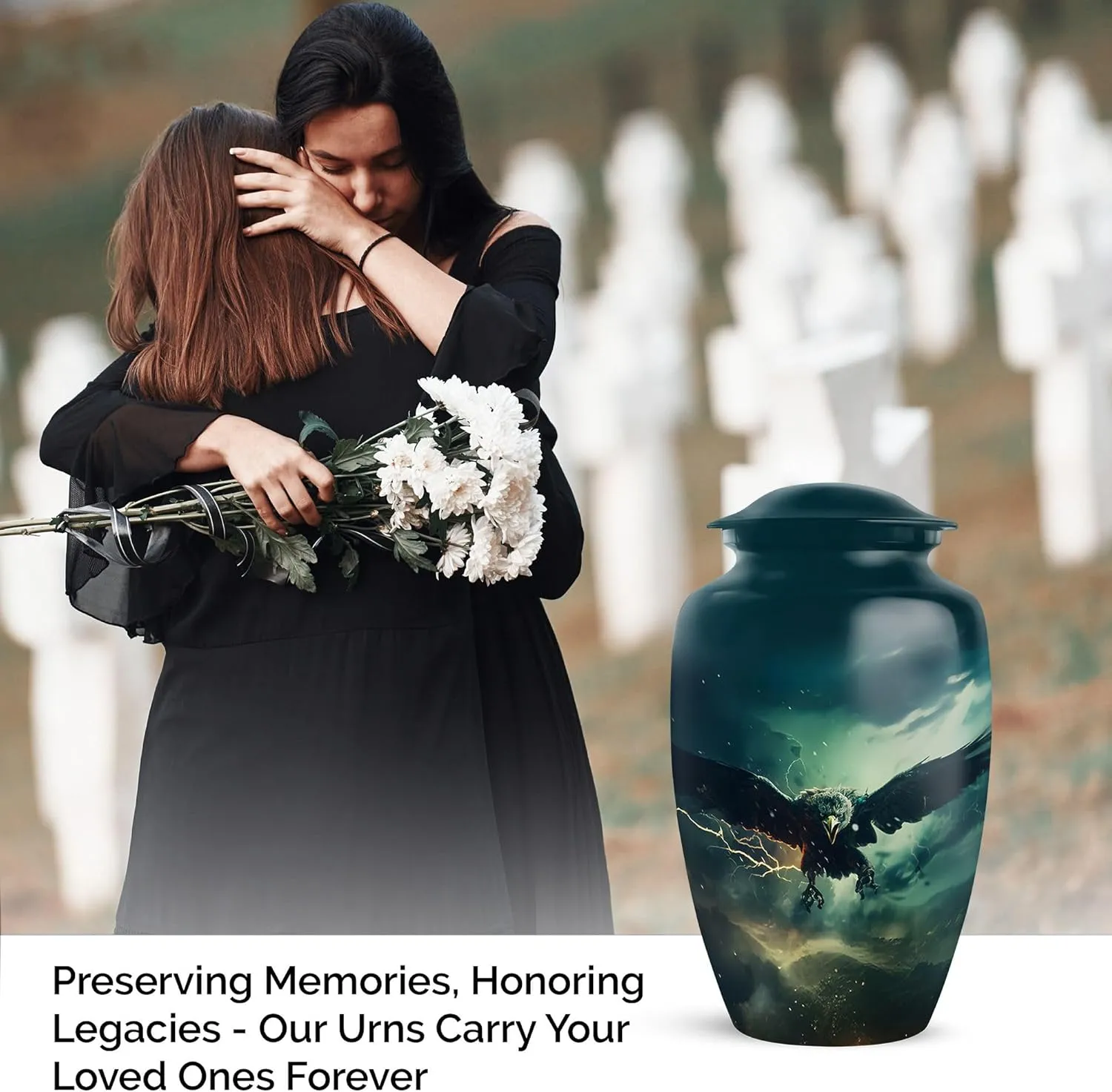 Eagle in Thundercloud Sky - Eagle Urns for Human Ashes Adult - 10 Inch, Extra Large Urns - Cremation Urn for Mom & Dad - Urn for Ashes for Women - Mom Memorial Ash Holder (Include Velvet Bag)