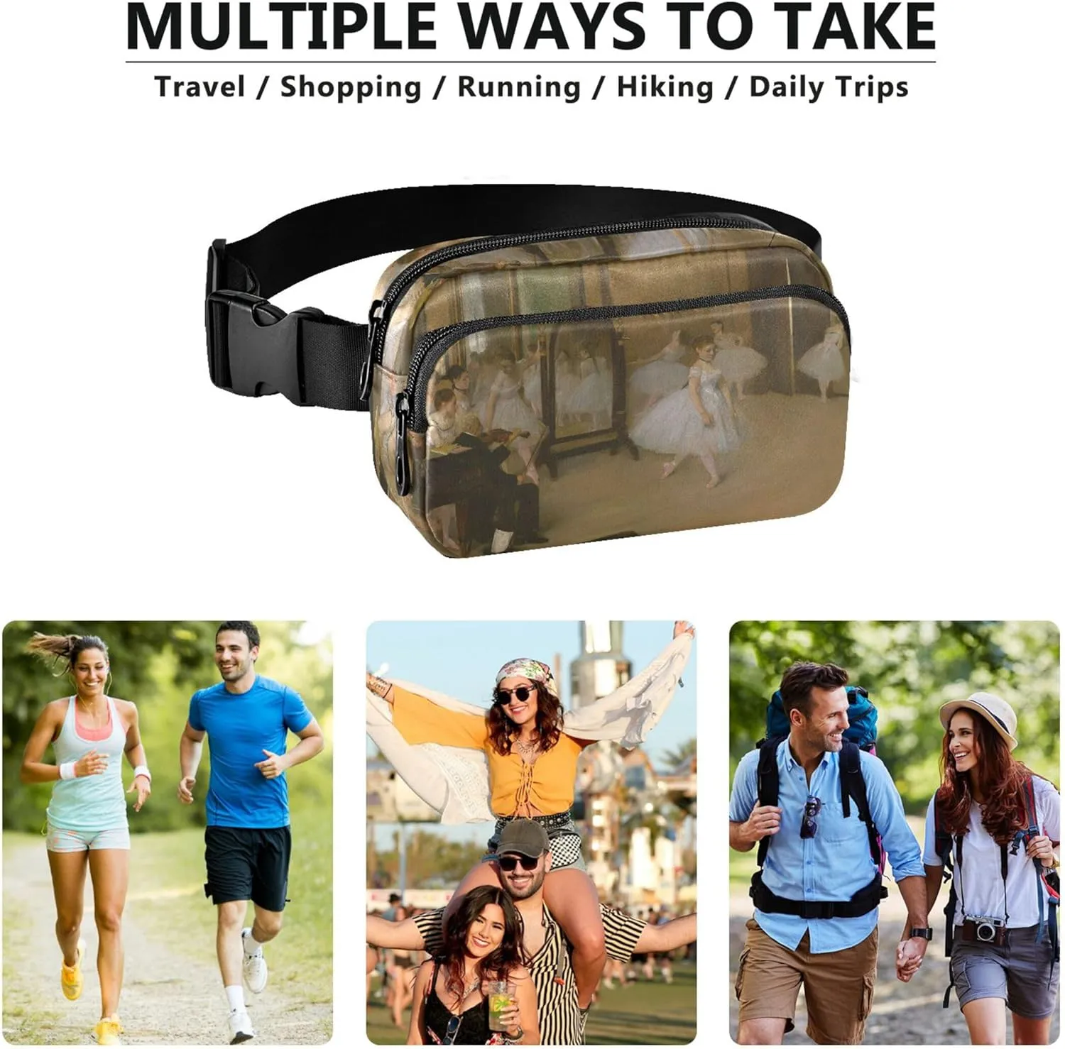 Edgar Degas Prints Dancers Womens Fanny Pack Funky Belt Bag Hip Pack Waterproof Cross Body Waist Pack
