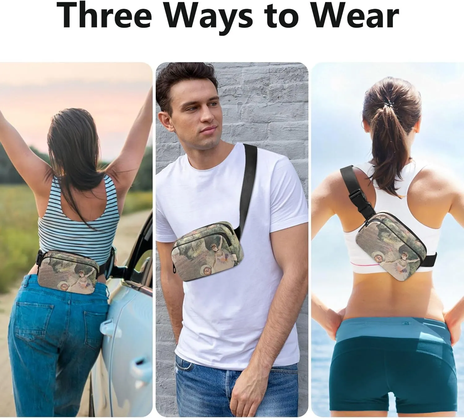 Edgar Degas Prints Rehearsal Onstage Waterproof Fanny Packs for Women Hip Pouch Belt Bag Hiking Crossbody Waist Purse