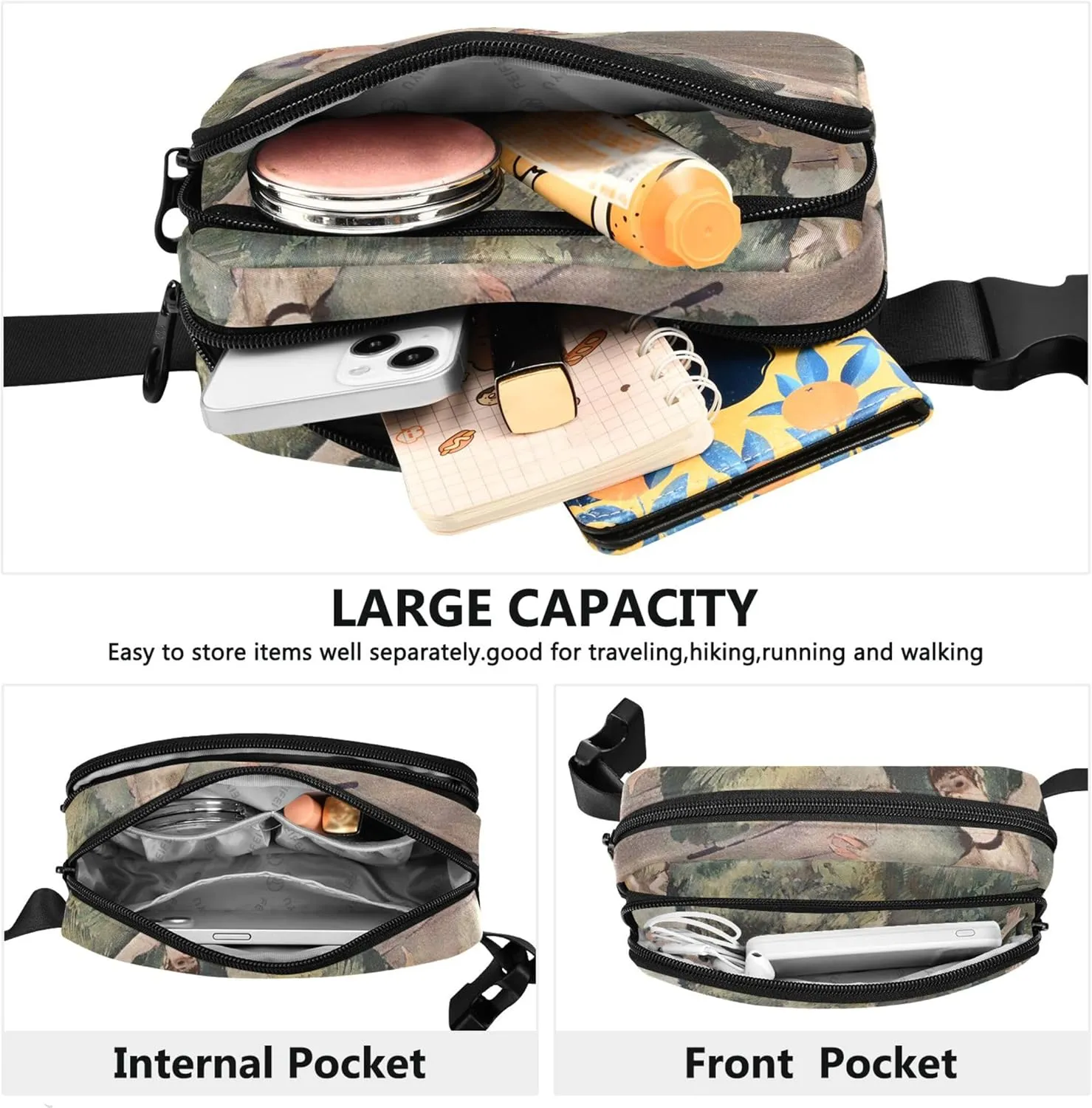 Edgar Degas Prints Rehearsal Onstage Waterproof Fanny Packs for Women Hip Pouch Belt Bag Hiking Crossbody Waist Purse