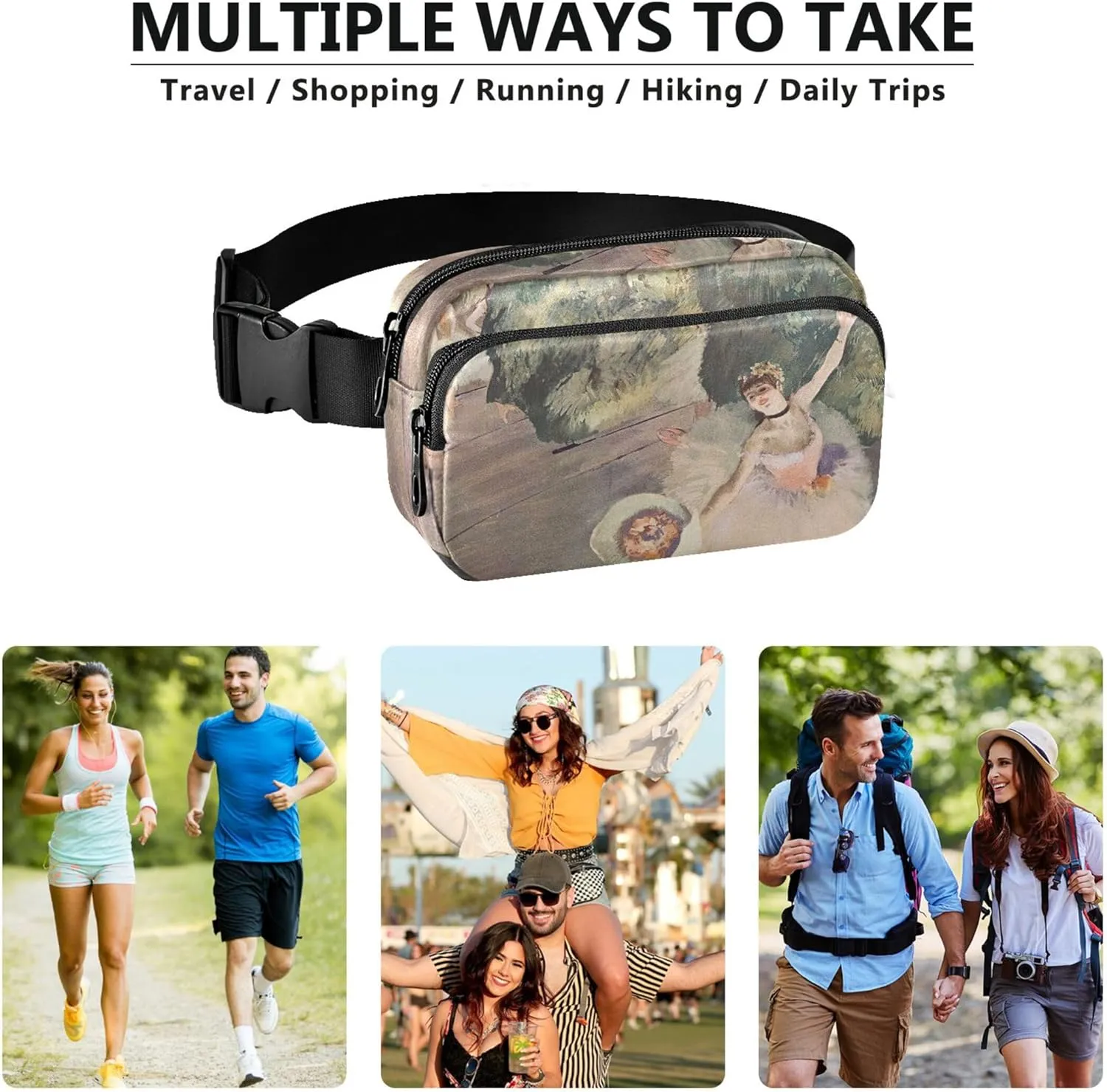 Edgar Degas Prints Rehearsal Onstage Waterproof Fanny Packs for Women Hip Pouch Belt Bag Hiking Crossbody Waist Purse