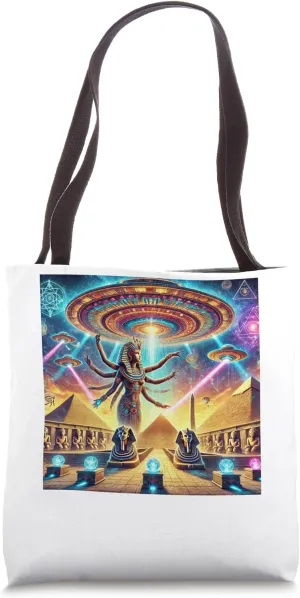 Egypt UFO Alien Goddess Beam Graphic Tote Bag