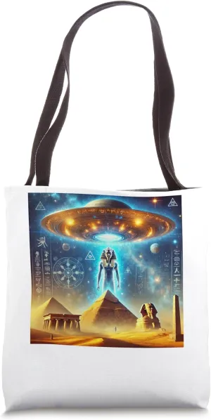 Egypt UFO Alien Pharaoh Contact Night Graphic Tote Bag