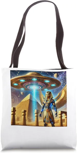 Egypt UFO Beam On Pyramid Night Sky Graphic Tote Bag