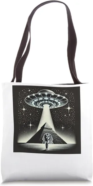 Egypt UFO Beam On Pyramid With Pharaoh Silhouette Tote Bag
