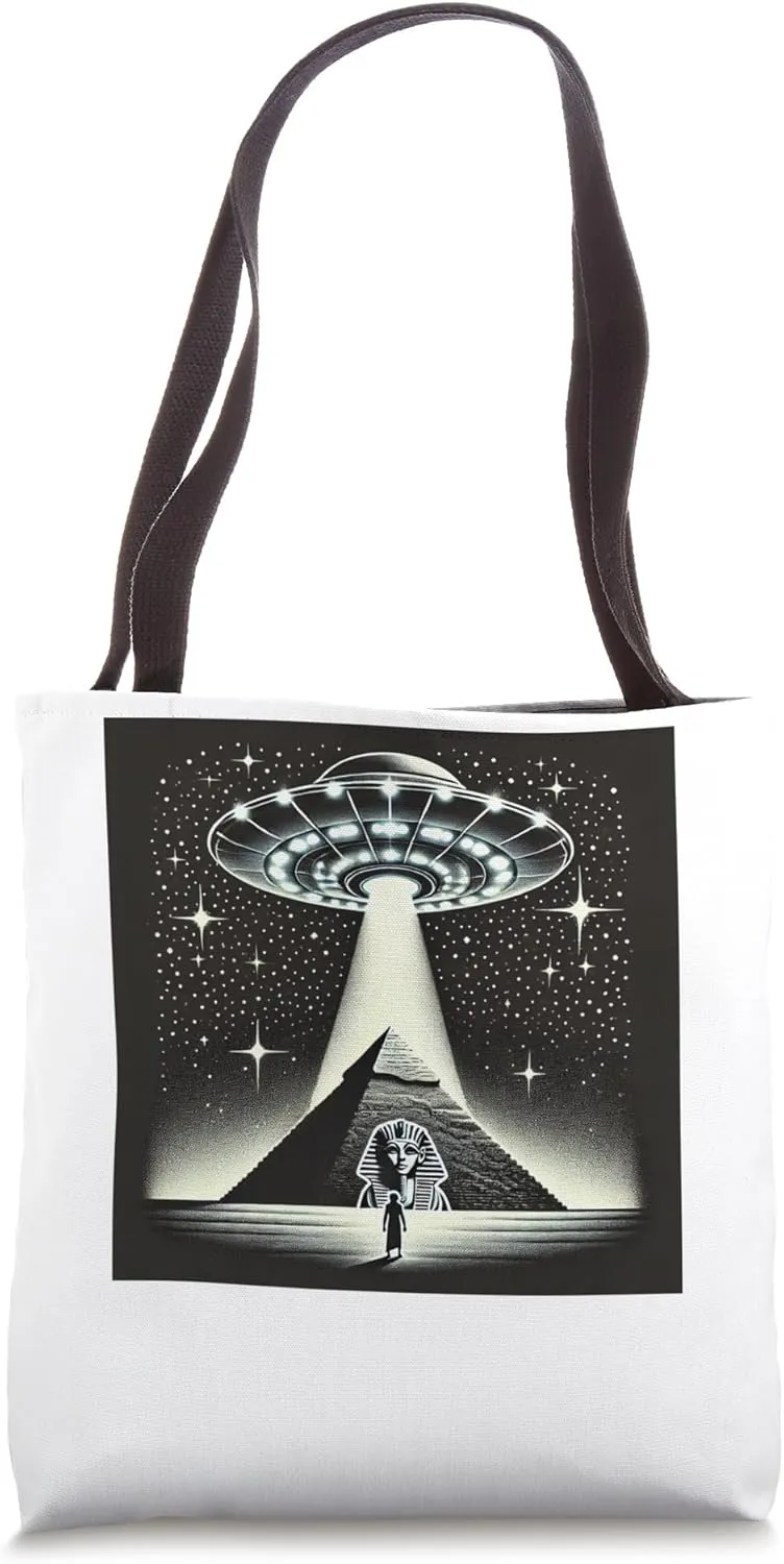 Egypt UFO Beam On Pyramid With Pharaoh Silhouette Tote Bag