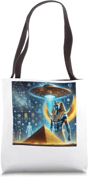 Egypt UFO Cosmic Pharaoh Over Pyramid Vintage Tote Bag