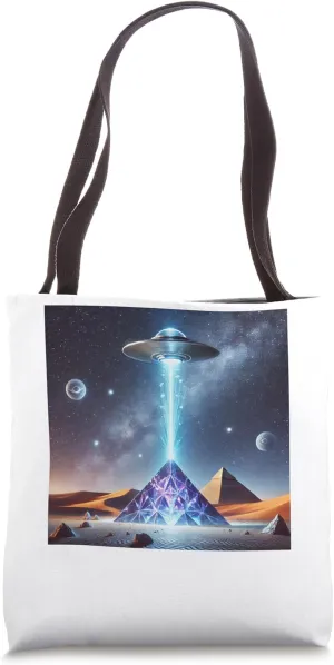 Egypt UFO Crystal Pyramid With Energy Beams Graphic Tote Bag