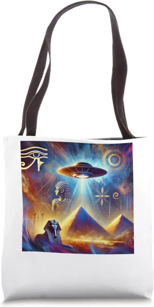 Egypt UFO Dreamlike Gods In Abstract Night Graphic Tote Bag
