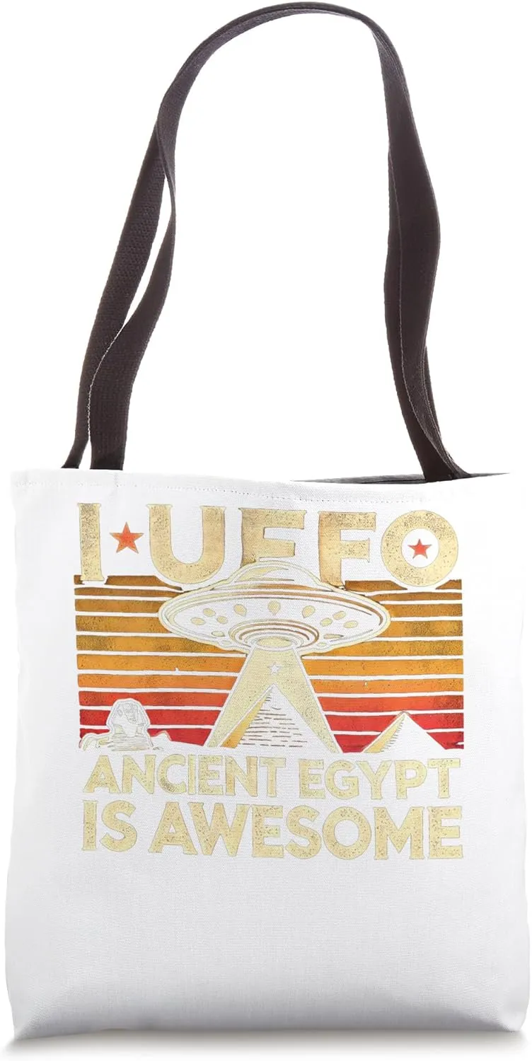 Egypt UFO Flashing Lights Above Ruins Graphic Tote Bag