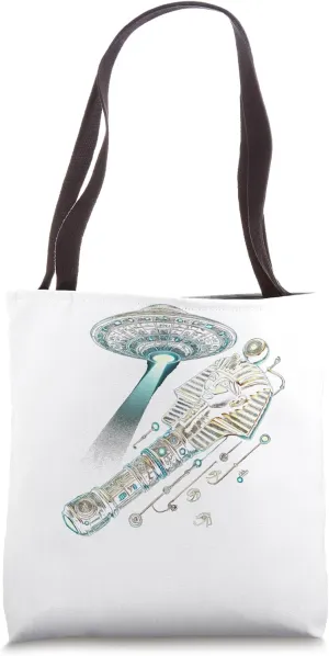 Egypt UFO Floating Staff Light Beam Graphic Tote Bag