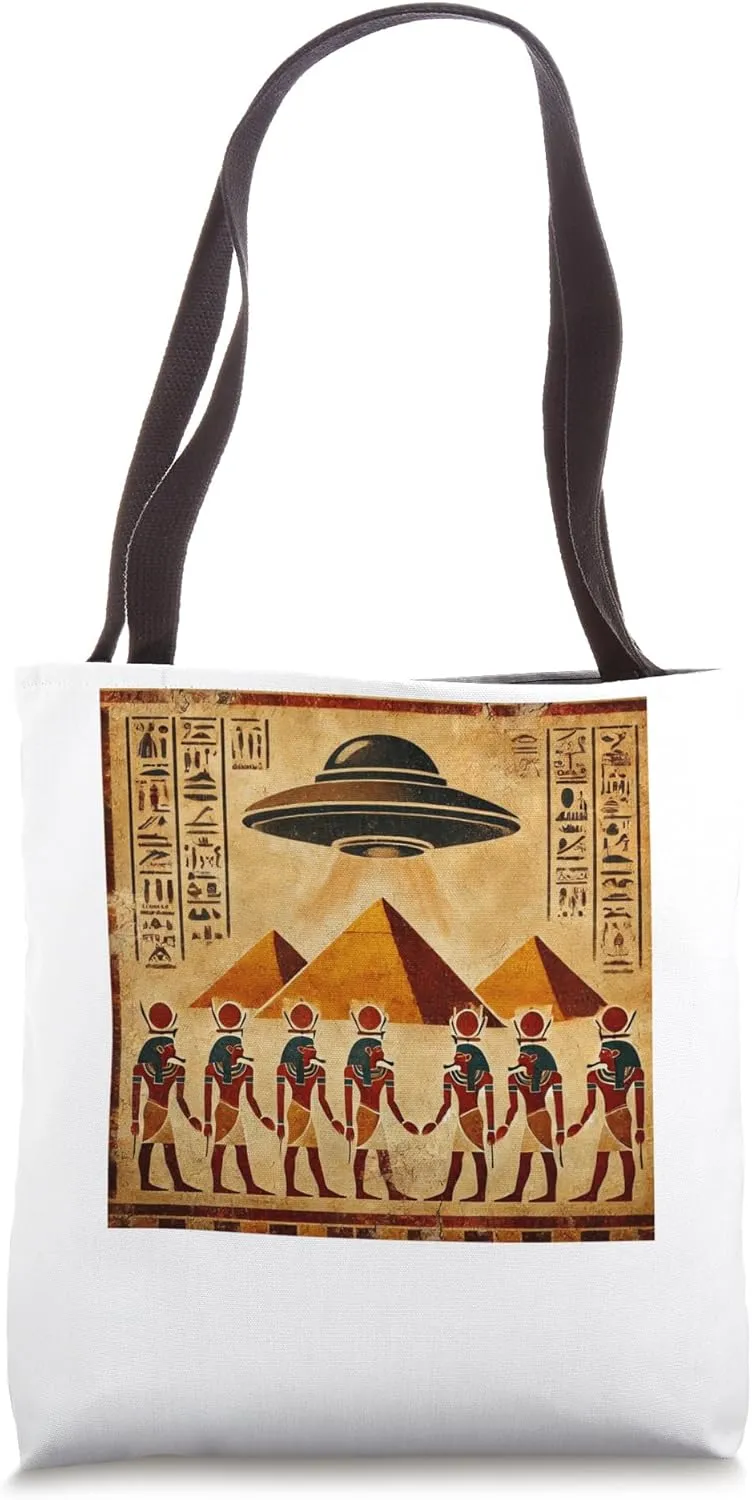 Egypt UFO Fresco Wall With Ancient Painted Style Tote Bag