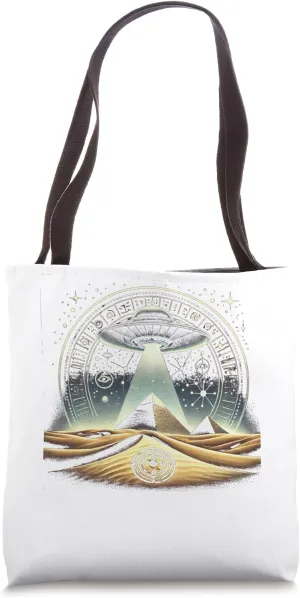 Egypt UFO Landing Desert Symbols Night Sky Graphic Tote Bag