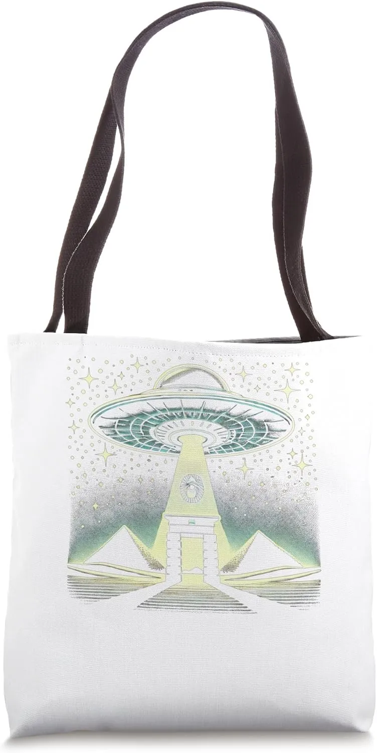 Egypt UFO Landing Stargate Pyramids Night Graphic Tote Bag