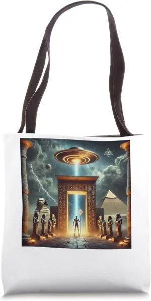Egypt UFO Lightning Portal Ruins Graphic Tote Bag