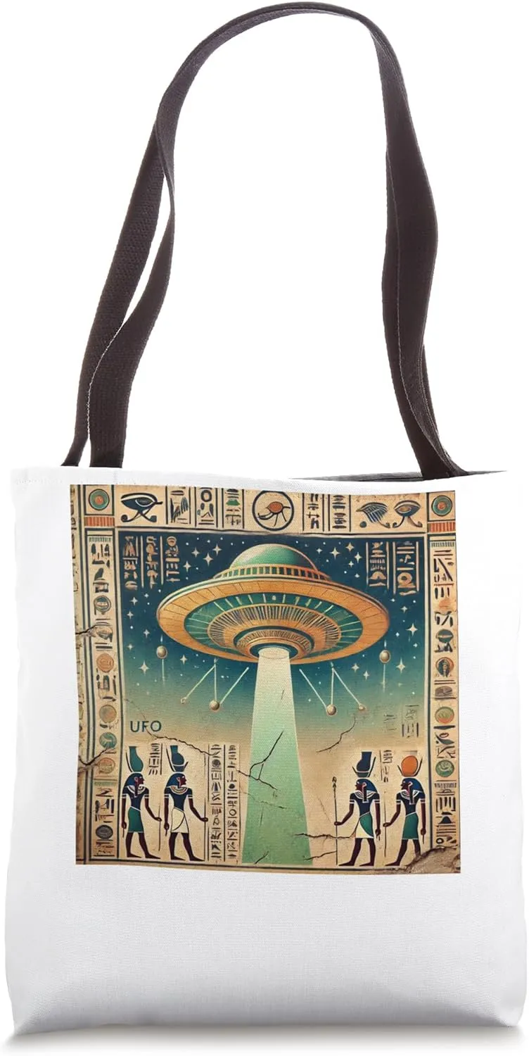 Egypt UFO Mural With Gods Under Cracked Sky Wall Tote Bag