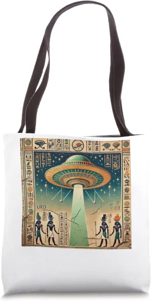 Egypt UFO Mural With Gods Under Cracked Sky Wall Tote Bag