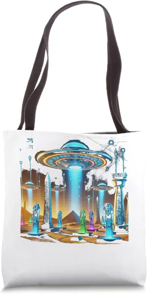 Egypt UFO Obelisks Hovering Above Ancient Sand Scene Tote Bag
