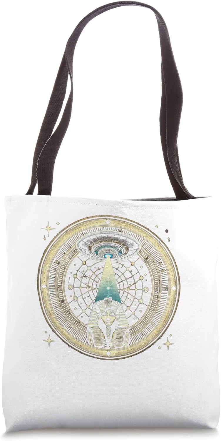 Egypt UFO Over Monolith With Blue Inscriptions Graphic Tote Bag