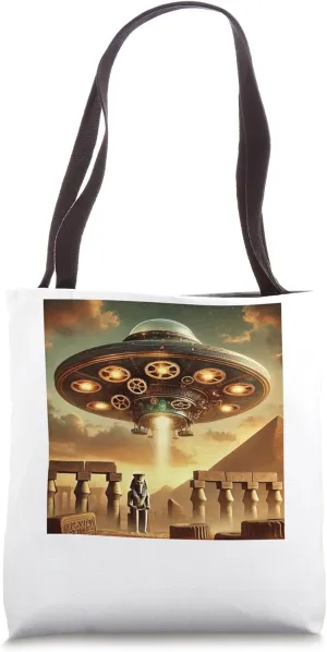 Egypt UFO Over Ruins With Steampunk Brass Design Tote Bag