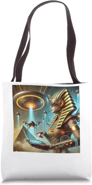 Egypt UFO Queen Leads Drones Against Alien Saucer Tote Bag