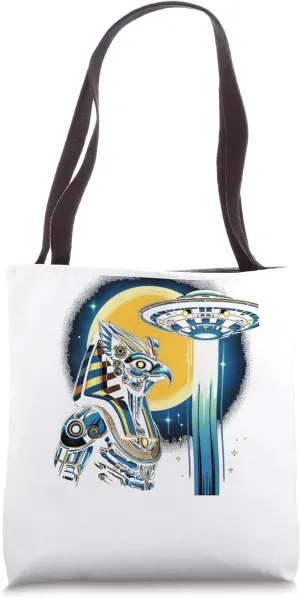 Egypt UFO Ra Falcon God With Glowing Tech Crown Tote Bag