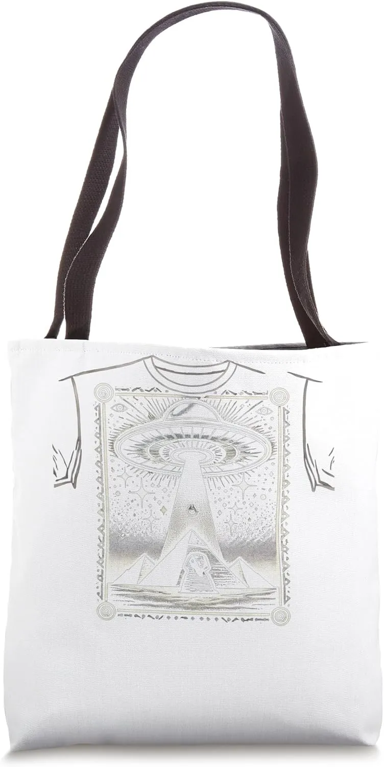 Egypt UFO Stargate Night Light Beam Vintage Graphic Tote Bag