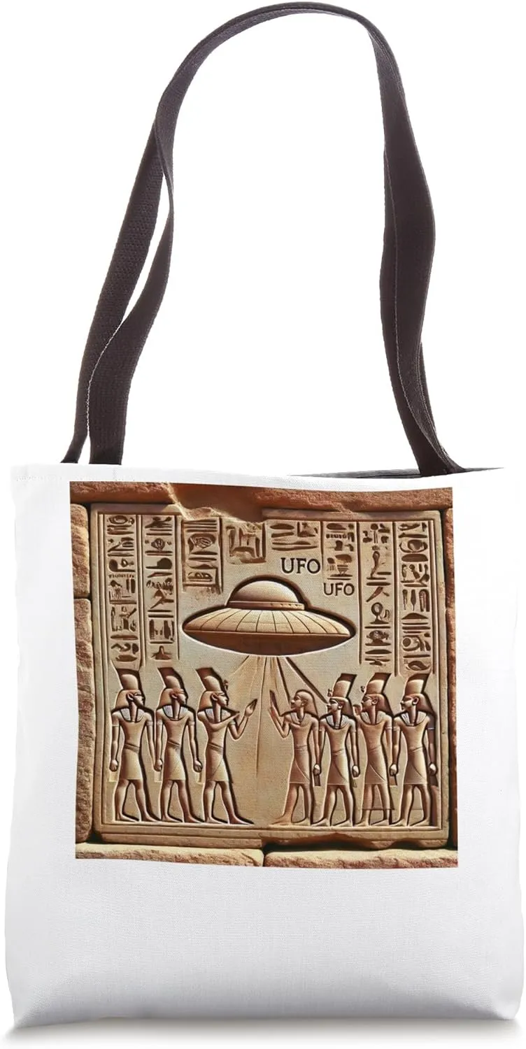 Egypt UFO Stone Carving With Gods And Symbols Tote Bag