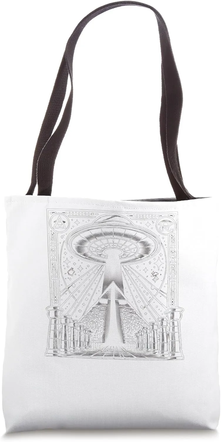 Egypt UFO Tablet With Glyphs And Light Beam Graphic Tote Bag