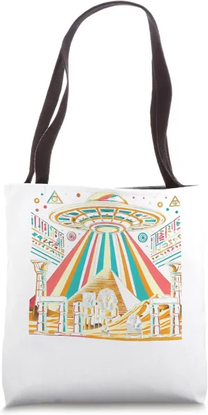 Egypt UFO Temple Lights Alien Arrival Scene Graphic Tote Bag