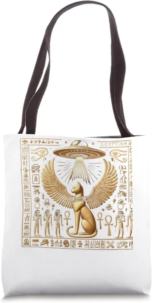 Egypt UFO Winged Cat In Ancient Hieroglyphic Art Tote Bag