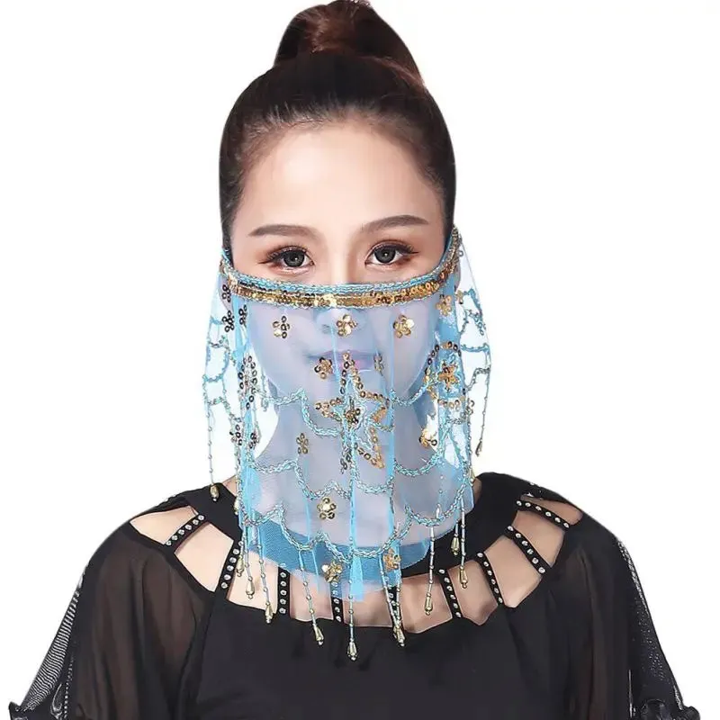 Elegant Sequined Face Veil for Belly Dance - Egyptian Performance Costume Accessory