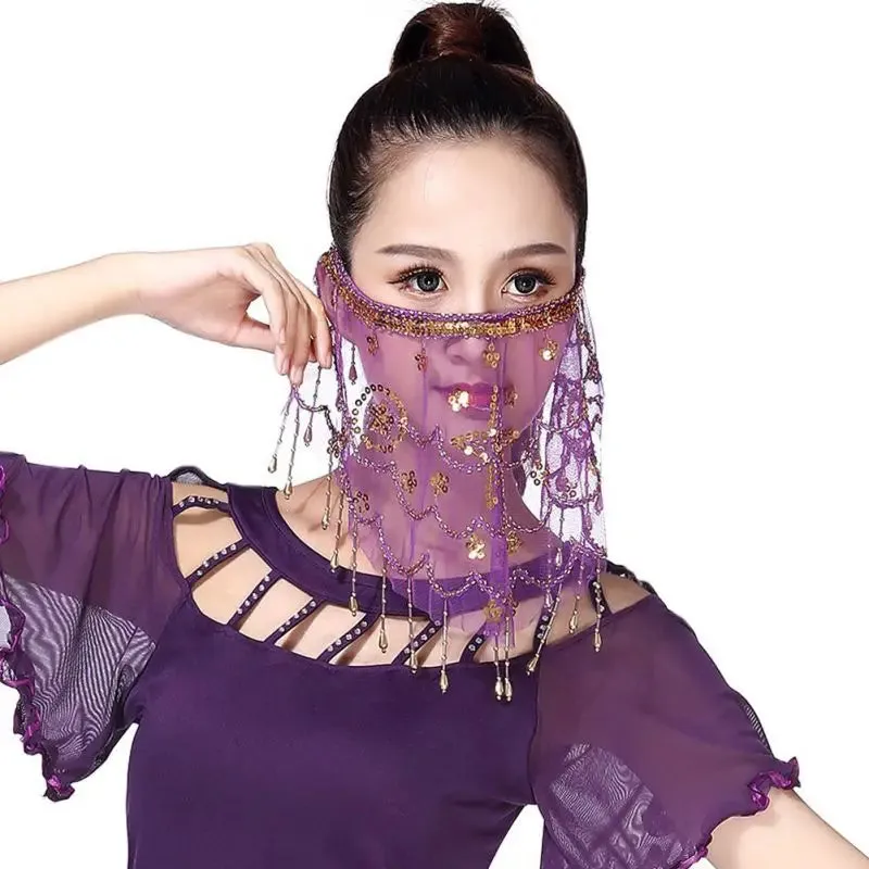 Elegant Sequined Face Veil for Belly Dance - Egyptian Performance Costume Accessory