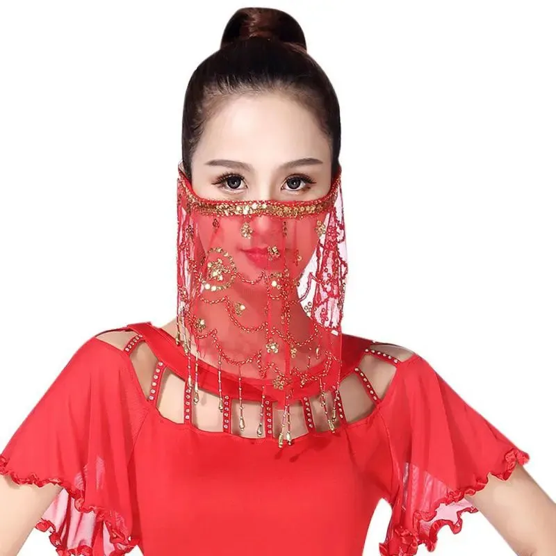 Elegant Sequined Face Veil for Belly Dance - Egyptian Performance Costume Accessory