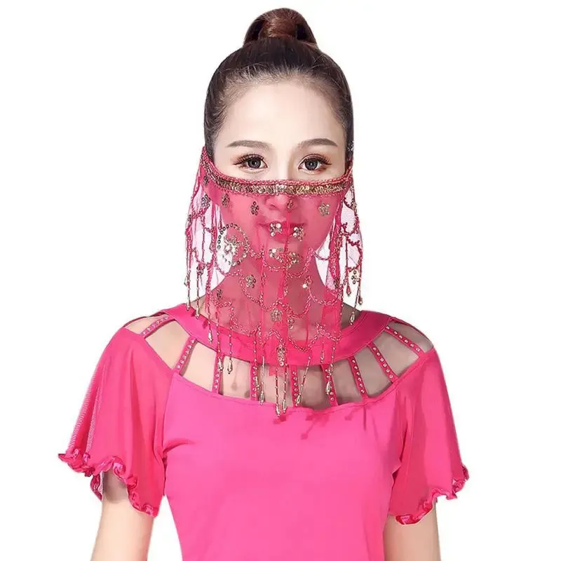 Elegant Sequined Face Veil for Belly Dance - Egyptian Performance Costume Accessory