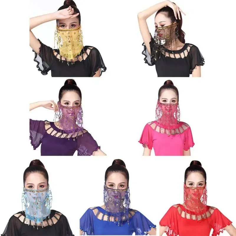 Elegant Sequined Face Veil for Belly Dance - Egyptian Performance Costume Accessory