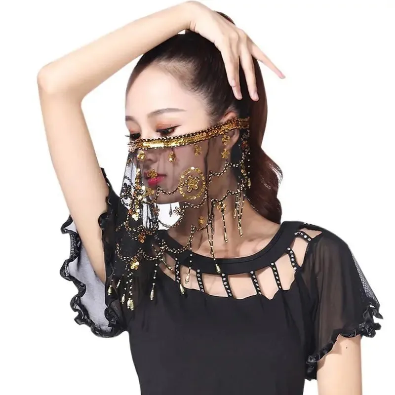 Elegant Sequined Face Veil for Belly Dance - Egyptian Performance Costume Accessory