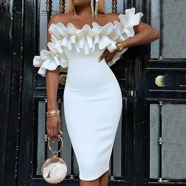 Elegant White Bodycon Evening Dress – Chic Formal Party Wear