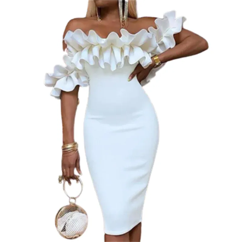 Elegant White Bodycon Evening Dress – Chic Formal Party Wear