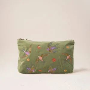 Elizabeth Scarlett - Swallows Velvet Everyday Pouch - Olive