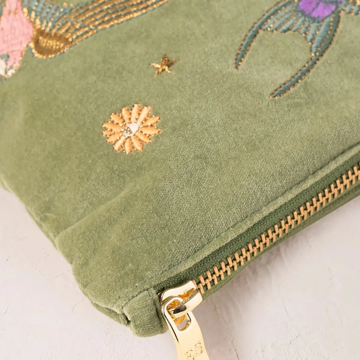 Elizabeth Scarlett - Swallows Velvet Everyday Pouch - Olive