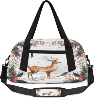 Elk Berry Leaf Waterproof Sports Gym Bag Portable Dance Gymnastics Work Out Bag Lightweight Travel Duffel Bag Overnight Weekender Bag