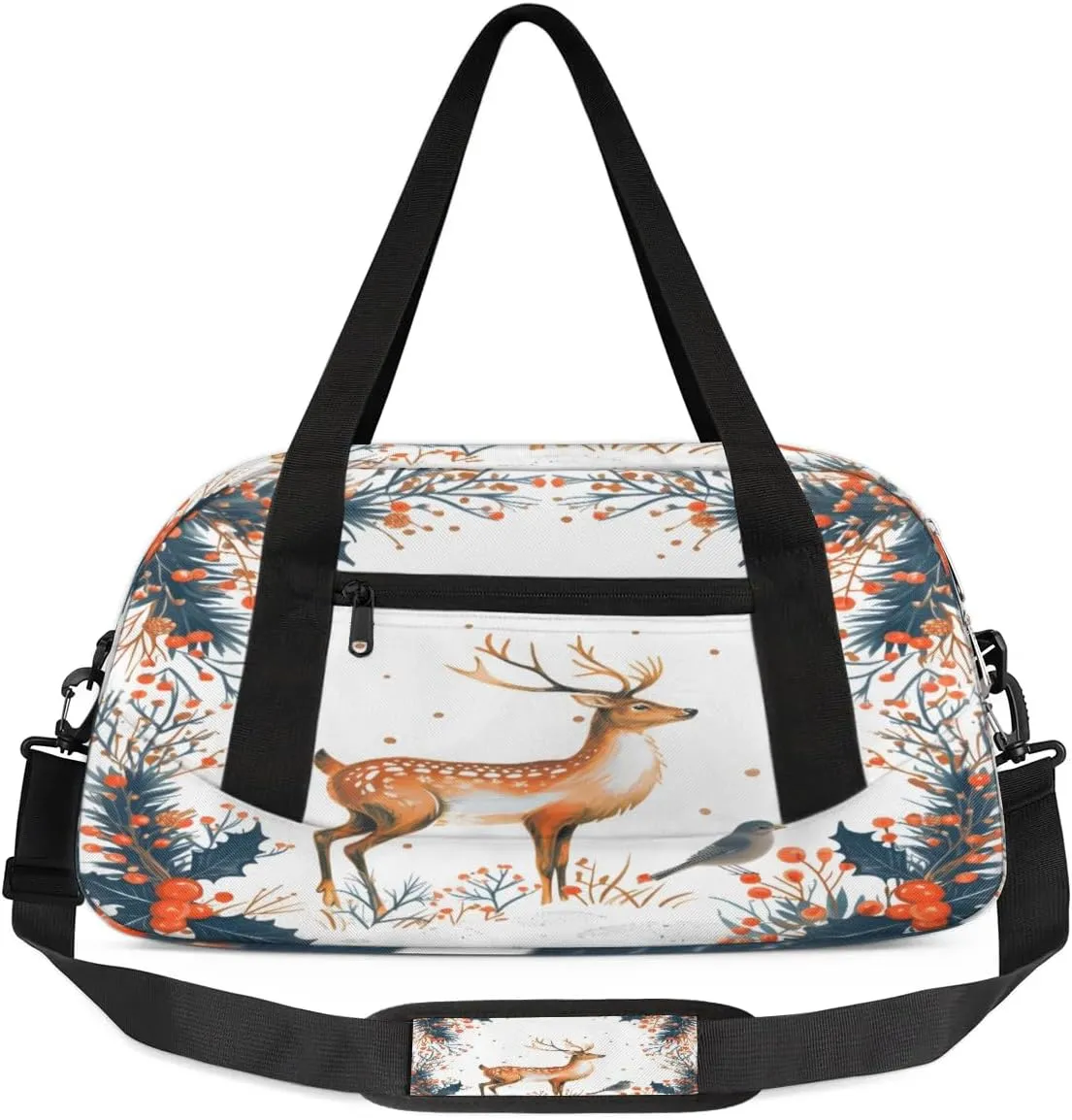 Elk Berry Leaf Waterproof Sports Gym Bag Portable Dance Gymnastics Work Out Bag Lightweight Travel Duffel Bag Overnight Weekender Bag