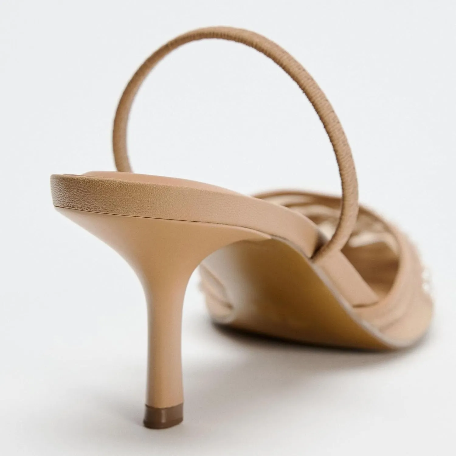 Embroidered Mesh Slingback Kitten Heels for Women Closed Pointed Toe Backless Slip On Heel Pumps with Pearl Wedding Party Dance Shoes