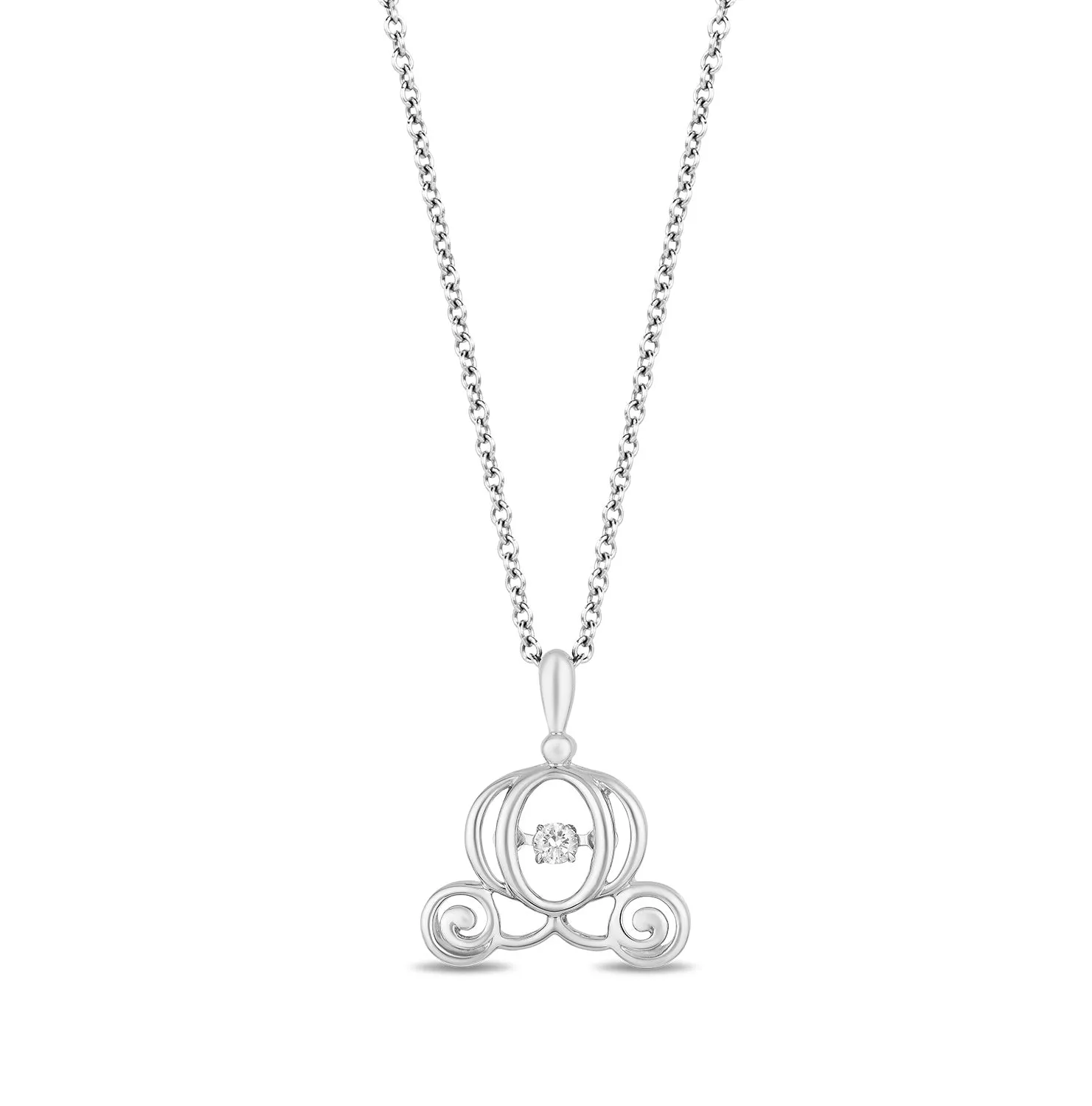 Enchanted Disney Fine Jewelry Sterling Silver with 1/20 CTTW Diamond Cinderella Carriage Necklace