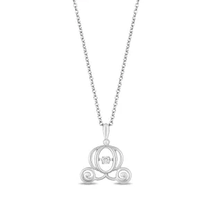 Enchanted Disney Fine Jewelry Sterling Silver with 1/20 CTTW Diamond Cinderella Carriage Necklace