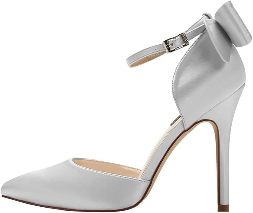 ERIJUNOR Women High Heel Bow Ankle Strap Evening Party Dance Wedding Satin Shoes