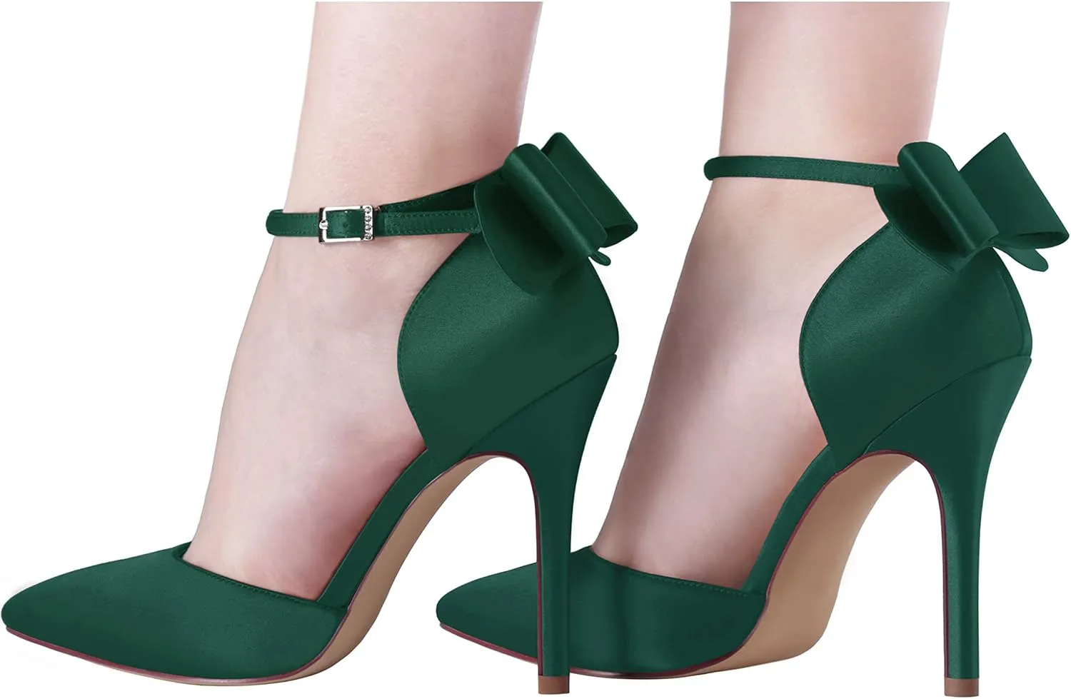ERIJUNOR Women High Heel Bow Ankle Strap Evening Party Dance Wedding Satin Shoes