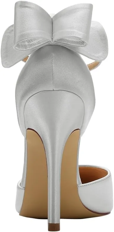 ERIJUNOR Women High Heel Bow Ankle Strap Evening Party Dance Wedding Satin Shoes